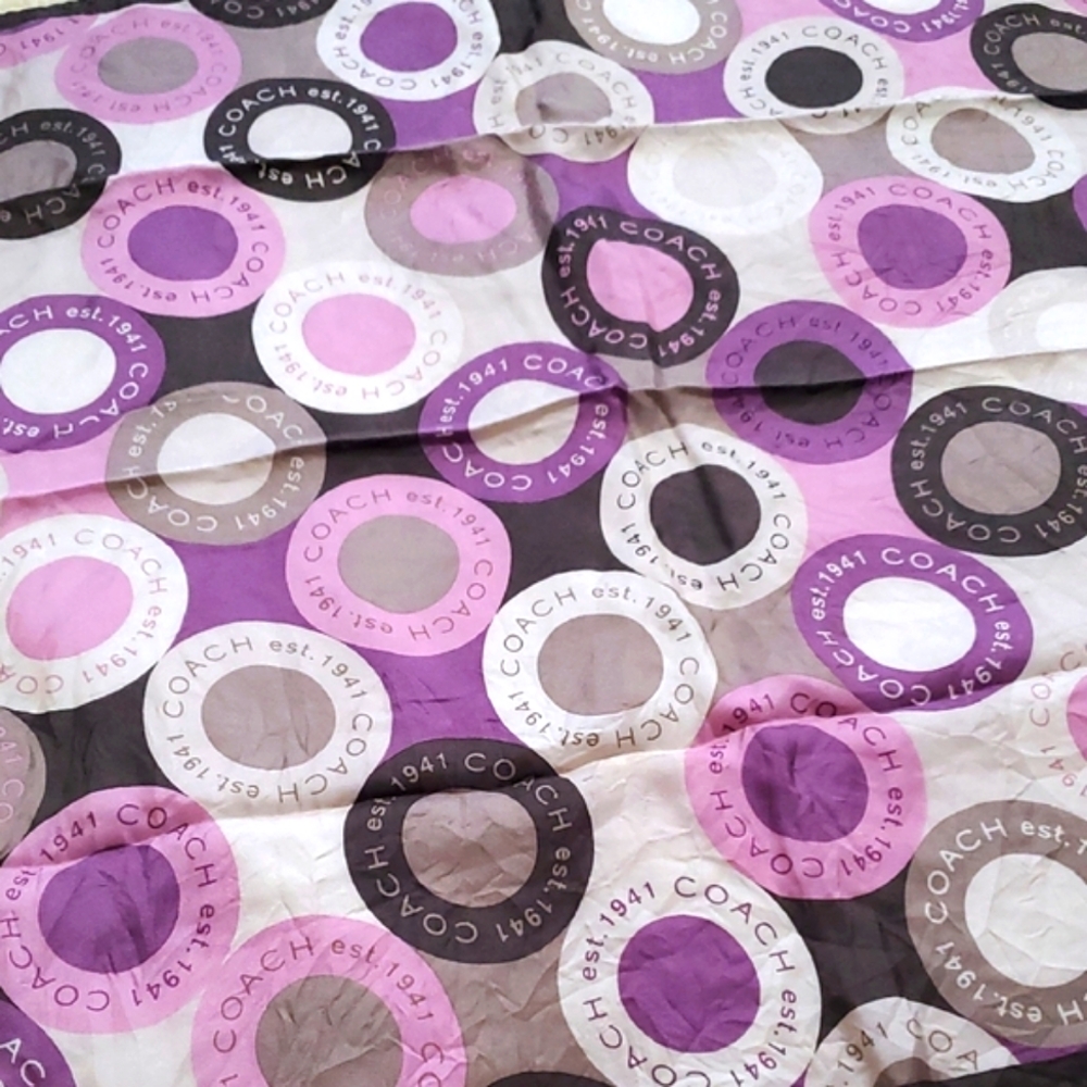 Coach Signature Purple Square Scarf circle logo 21"×21" - Picture 3 of 8